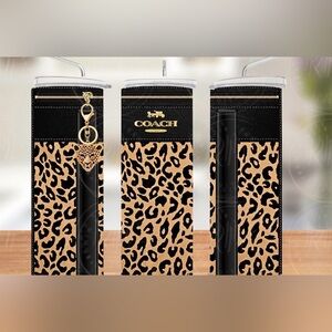 Leopard print with leopard head keychain design 20 oz stainless steel TumblerNWT